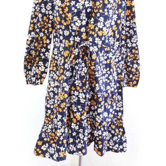 Draper James Lucinda Fall Field Floral Drawstring Waist Popover Dress Sz L Navy - Picture 5 of 8